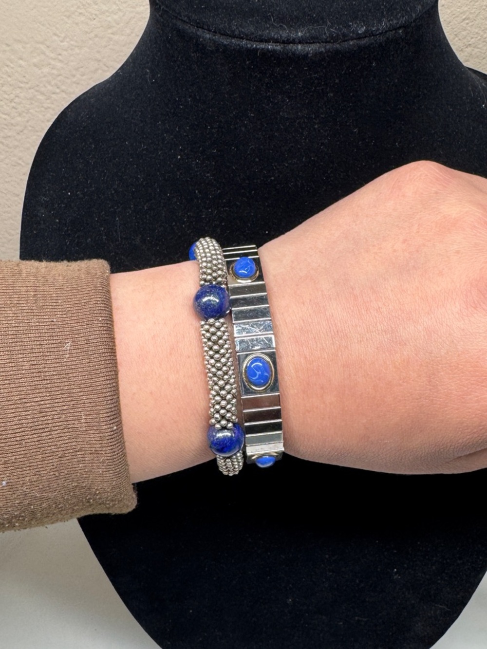 Lapis stone silver bracelet bundle